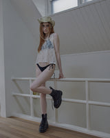 ethnic lace hoodie sleeveless / white