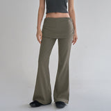 [Revita] Ribbed Elastic Waist Layered Shirred Skirt Bootcut Pants-3Color