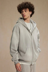 Vintage Spray-Dyed Zip Up Hoodie - Light Gray