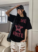 ヘイトラブプリンティングオーバー半袖Tシャツ