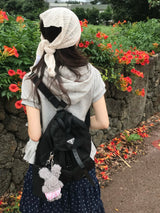 Ribbon shirring pocket frill short-sleeved hood (3c)