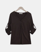 Hiel V-Neck Roll-Up 7-Sleeve T-Shirt