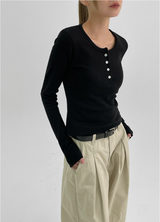 [MADE] Chikapo Henley Neck V-neck Long Sleeve T-shirt