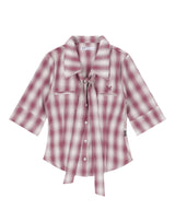 [NF] TIE SCARF CHECK COLLAR SHIRT (PINK)_F24QB282