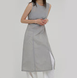 [Entov] Nylon Crinkle Cutting Slit Sleeveless Long One-Piece -3color