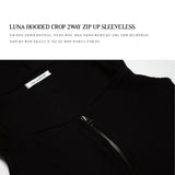 LUNA HOODED CROP 2WAY ZIP UP SLEEVELESS BLACK
