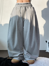 10000SOLD❤ FRONT TWO PINTUCK BALLOON WIDE  OVER PANTS 🩶🖤2COLOR 🩶S-XL