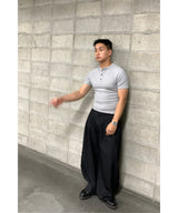 (Muscle Fit) Loop Henley Neck Ribbed Short Sleeve