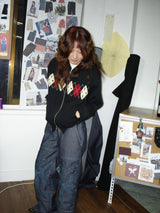 Bouclé Argyle Knit Zip-up Hoodie_Black