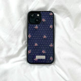[MADE][Magsafe Glass Bumper Case] バラ刺繍ニットケース Rose Embroidered Knit Case Navy
