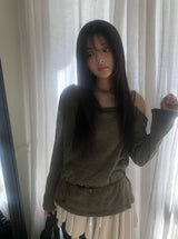 Arton See-through One-Shoulder Knit Belt Sleeveless Set
