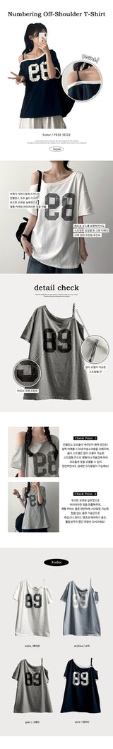 Lillit Numbering Unbalanced オフショルダー半袖Tシャツ