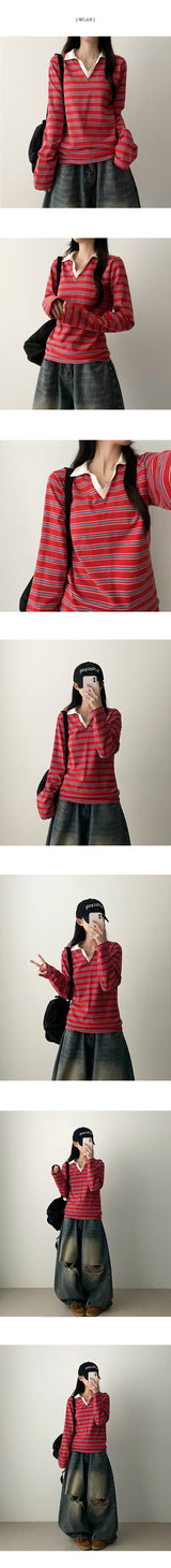 Pearlo Stripe Dangara Cara 長袖Tシャツ