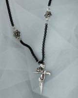 black chic cross necklace | 블랙 체인 장미 십자가 목걸이