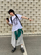 レイヤーピンタックバミューダワイドハーフパンツ2C