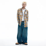 Washed Painted Check Shirt - YELLOW