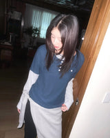 (2color) Binding Pocket Peach Layered Long Sleeve Tee