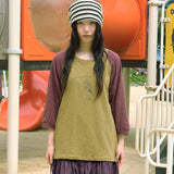 ボニーツートーンスラブラグランTシャツ (khaki/wine)