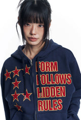 Star Lettering Patch Hoodie Zip-Up - Navy