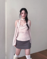 romang drape cut off-shoulder bl tie set