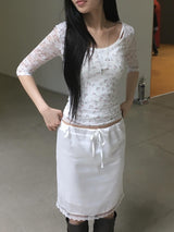 Web Flower Lace Slim Three Quarter T-shirt