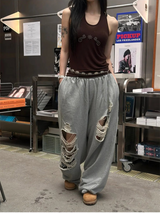 [Unisex] デストロイドバンディングスウェットパンツ(2color)