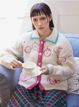 Soft and loose embroidered apple pattern sweater