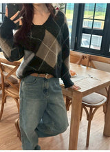 [F/W] Argyle brush v neck knit(2color)