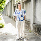 Greek Blue and White Porcelain Style Tencel Linen Shirt
