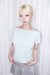 ワンショルダーシームディテール半袖Tシャツ