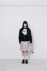 Kawaii Skull Damage Hoodie Zip-up - Black Flower   