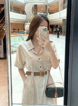 Moan Linen Pocket H-Line Shirt One Piece (Belt Set)