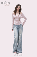 Rosé Lace Halter Neck Long Sleeve T-Shirt