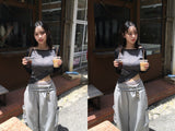 See-through Slim Off-Shoulder Raglan T-Shirt (3c)