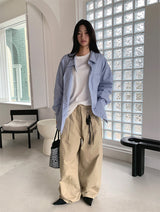 CURVED TUCK COTTON TROUSER