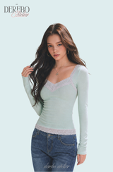 リペルミントピンクレースロングスリーブTシャツ