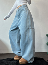 セミバルーンワイドバルーンデニムロングパンツ 💙🩵🤍🩶4カラー