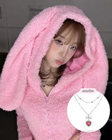 [IDLE Shuhua Necklace] ローズピンクハートプリンセスレイヤードネックレス - シルバーカラー