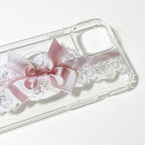 【MADE】ロマンチック ピンク レースリボンMagSafeジェルハードスマホケース