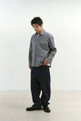 Natural High Waist Baggy Fit Selvedge Denim Pants(Navy)