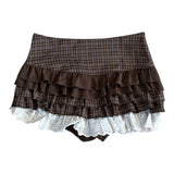 Pumkin check lace mini skirt