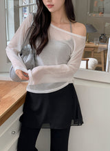 See-through Boat Neck Linen Knit (6color)
