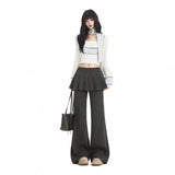 Layered Pleated Skirt Flare Pants
