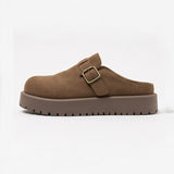 Buckle Round-Toe Clogs Camel
