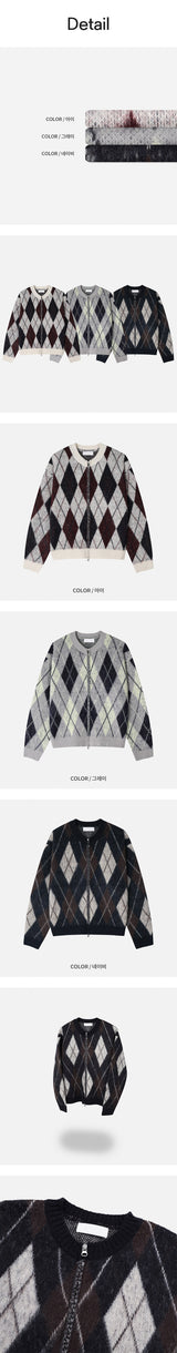 [Unisex] Argyle brush mohair cardigan(3color)
