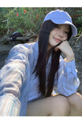 blue striped sun-cut loose-fit shirt
