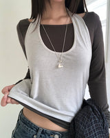 [ORIGINAL] Wenz Layered Halter-Neck Tank  & Long-Sleeve Tee Set
