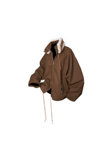 RELABEL Spatial Relations (Enclosure) Detachable Fur Collar, Two-Tone Batwing Sleeves Fabric Silhouette Drawstring Jacket