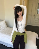 Meiko Ribbed Button Long-Sleeve T-Shirt