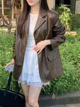 #Simple Leather Overfit Leather Jacket (2color)